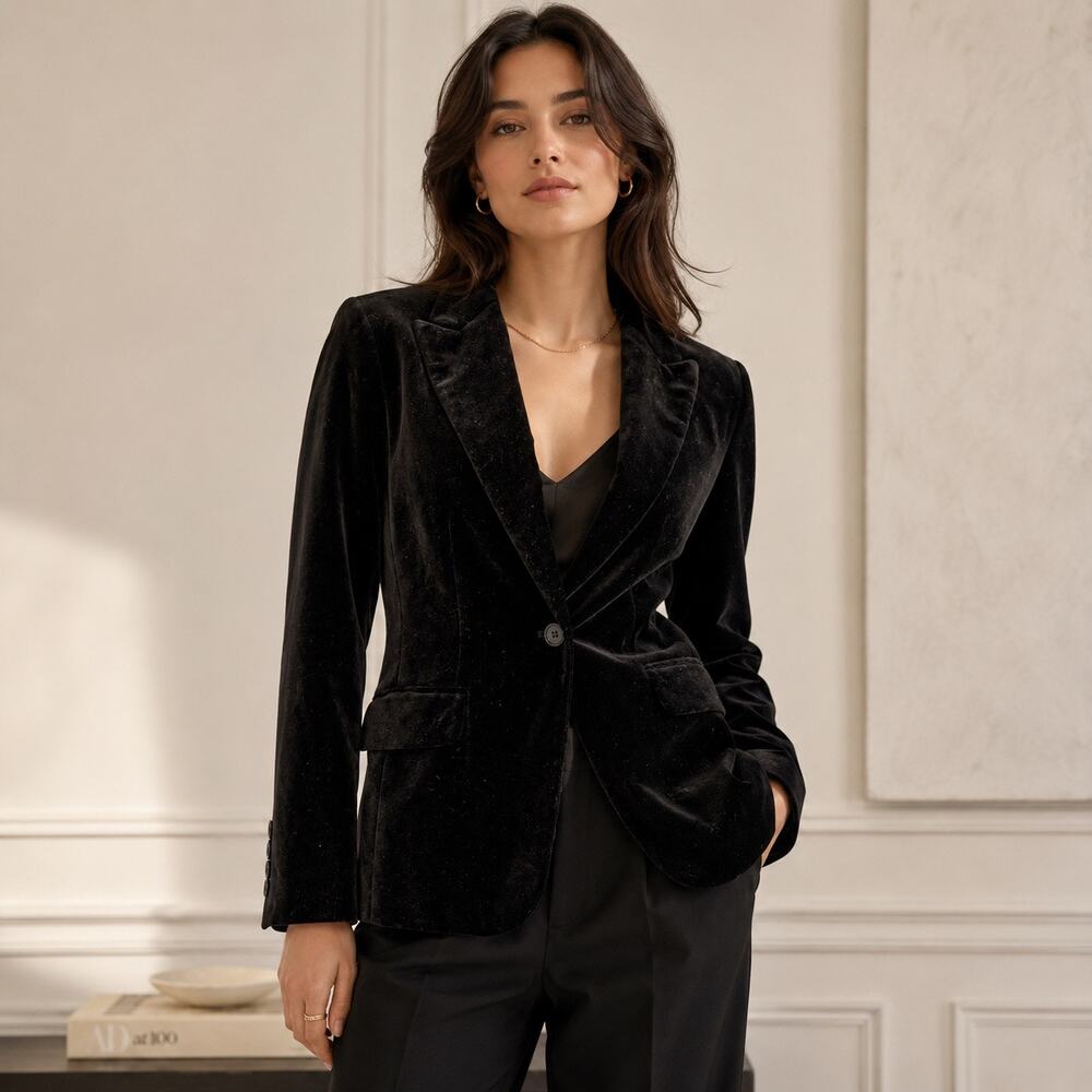 New York & Co Velvet Womens Blazer Sz 2 Quiet Luxury Holiday Formal Corpcore